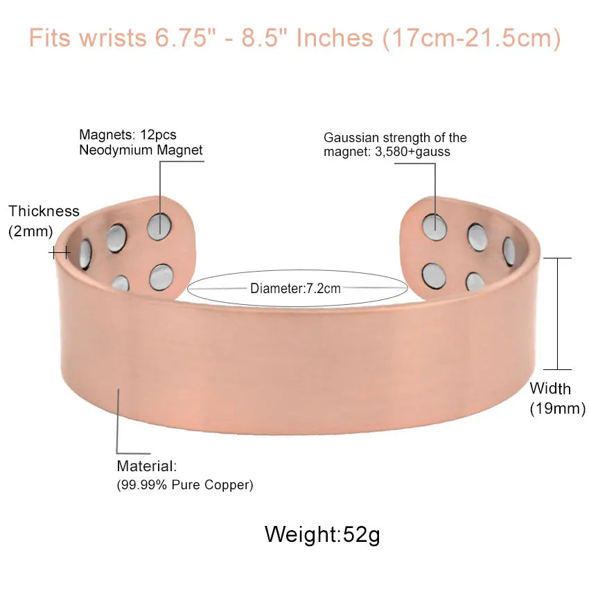 Magnetic Therapy Bracelet Pure Copper Bangle Open Cuff Design