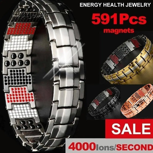 3x Strength Titanium Magnetic Bracelet for Men (Black, Silver & Gold)