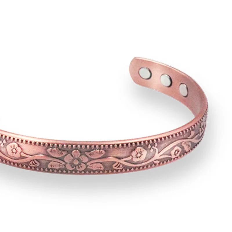 Women’s Floral Style Copper Magnetic Therapy Cuff Bracelet