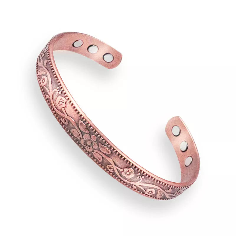 Women’s Floral Style Copper Magnetic Therapy Cuff Bracelet