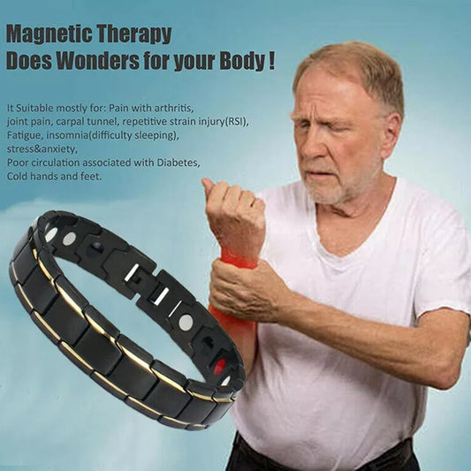 Titanium Magnetic Bracelet for Men (Black & Gold)